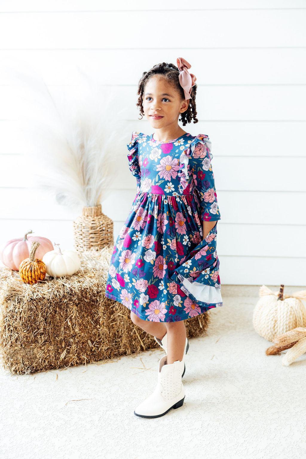 Vintage Garden 3/4 Sleeve Pocket Twirl Dress
