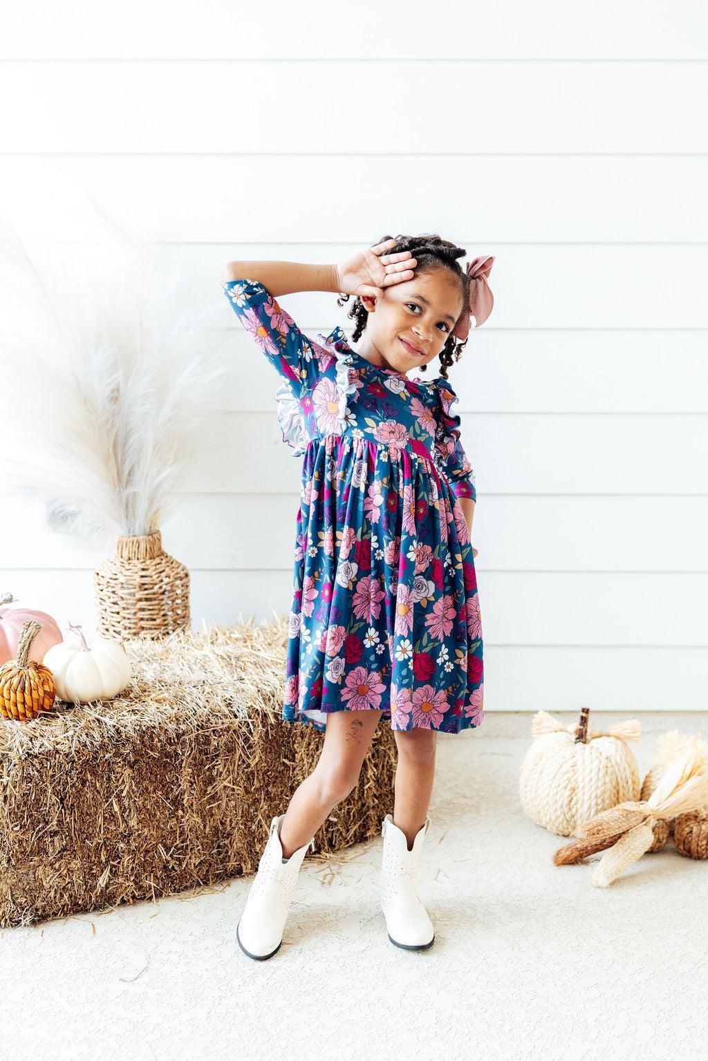 Vintage Garden 3/4 Sleeve Pocket Twirl Dress