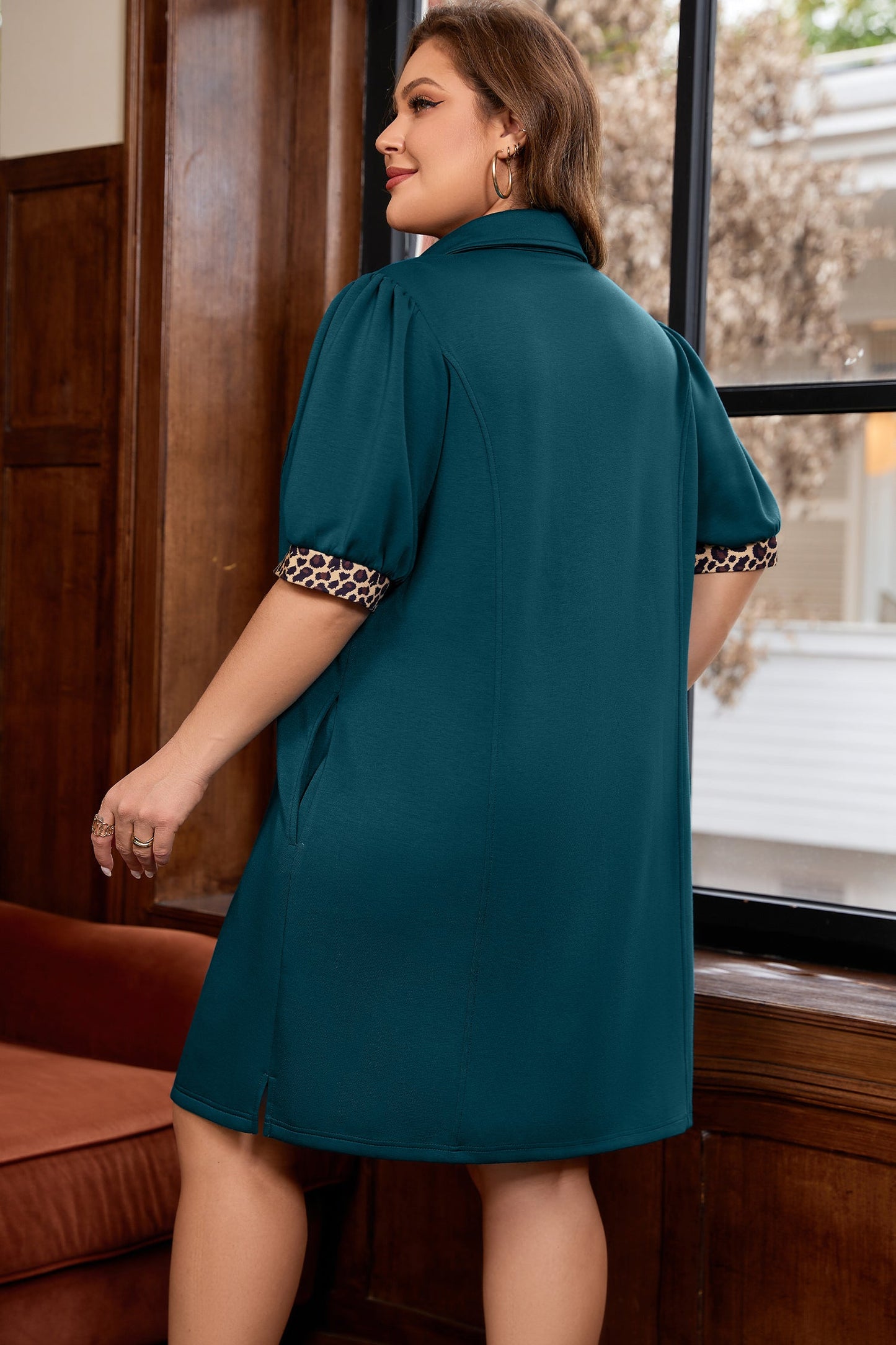 Keily Leopard Zip Collared Mini Dress – Plus Size