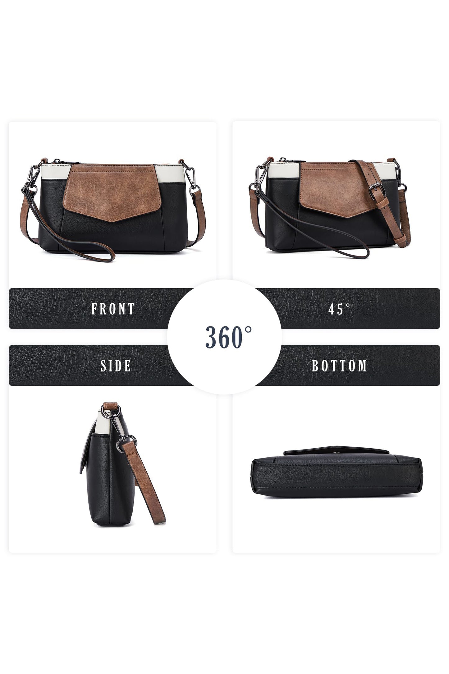 Black PU Leather Convertible Clutch Single Shoulder Bag