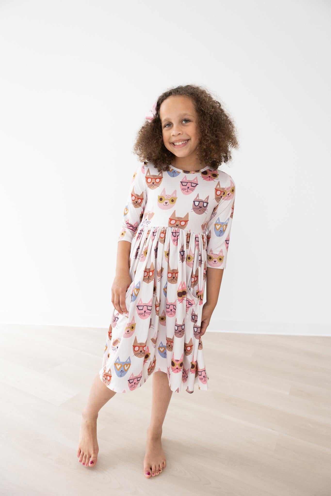 Catitude 3/4 Sleeve Pocket Twirl Dress