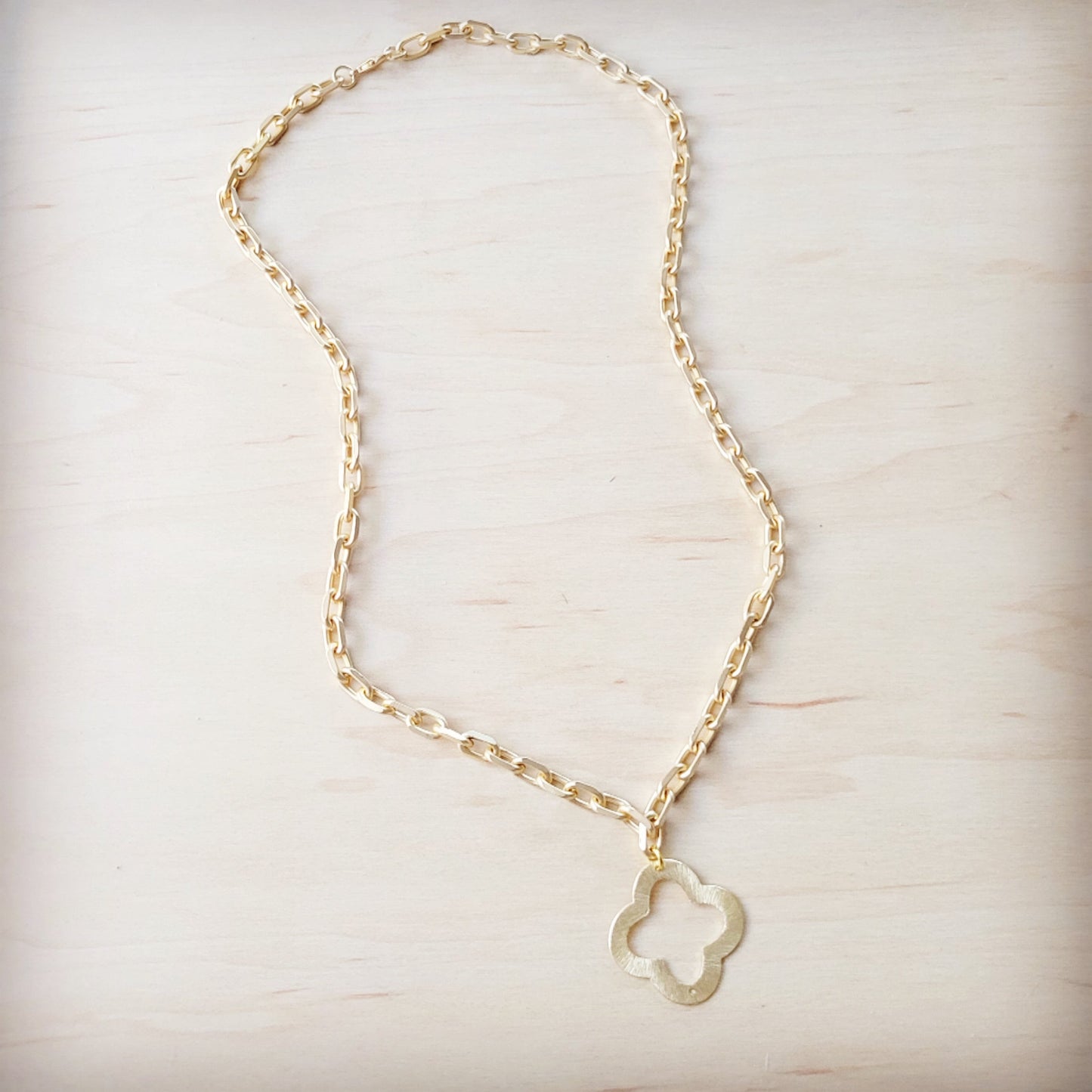 Matte Gold Quatrefoil Pendant Necklace