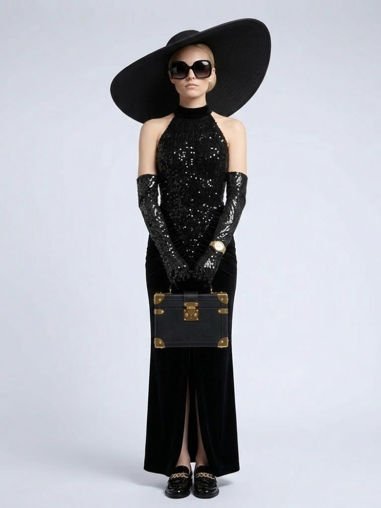 Madison Sequin Mermaid Gown in Black