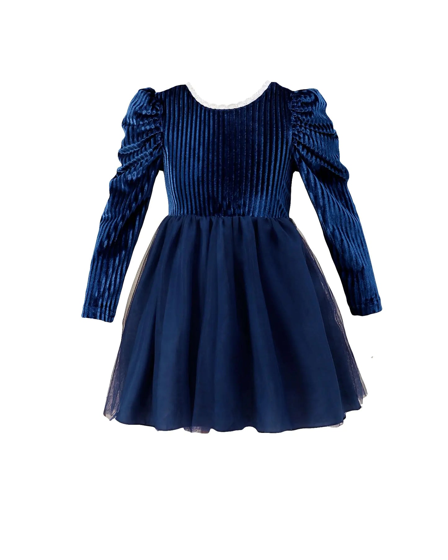 Toddler Baby Girl Dress Backless Tutu Fall Dresses-Blue Velvet Long Sleeve Dress-