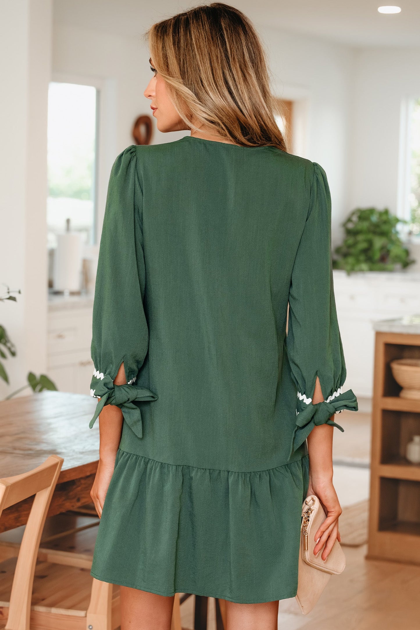 Xyla Bracelet Sleeve Shift Dress | Ricrac Trim | Green