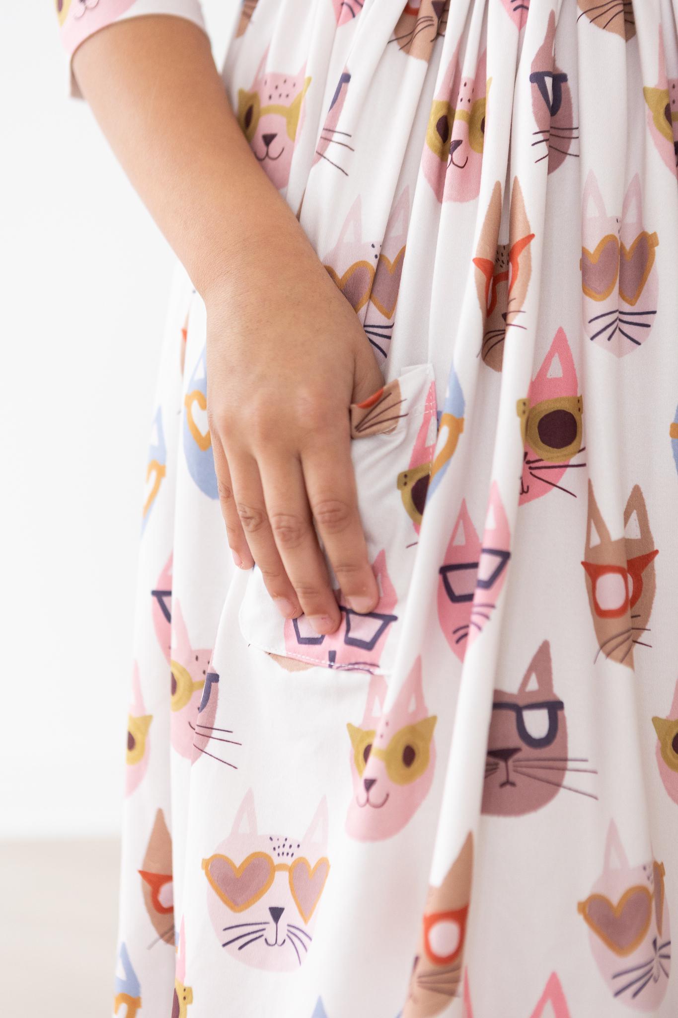 Catitude 3/4 Sleeve Pocket Twirl Dress