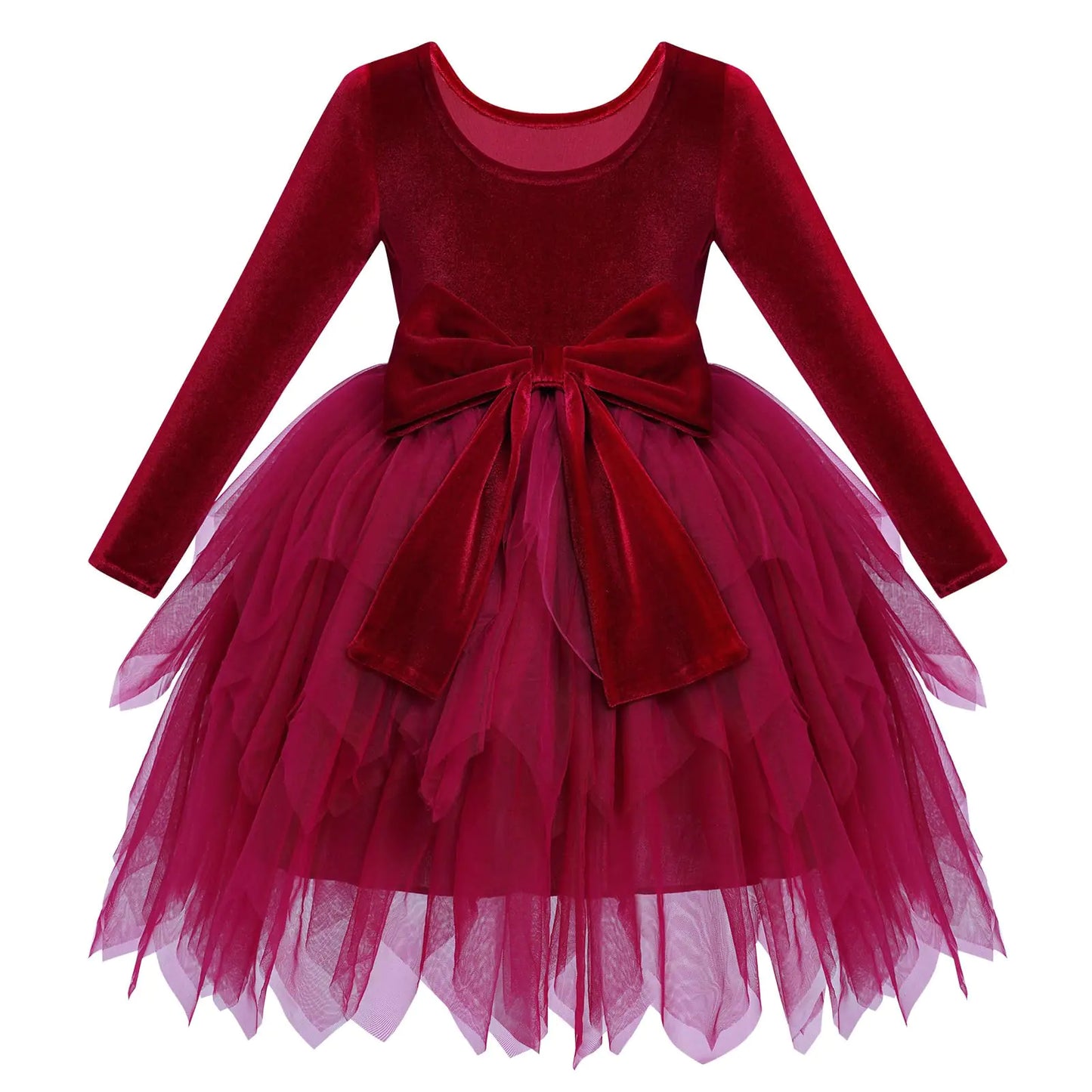 IDOPIP Toddler Baby Girls Velvet Tutu Dress-Bowknot Tulle Ruffle Long Sleeve