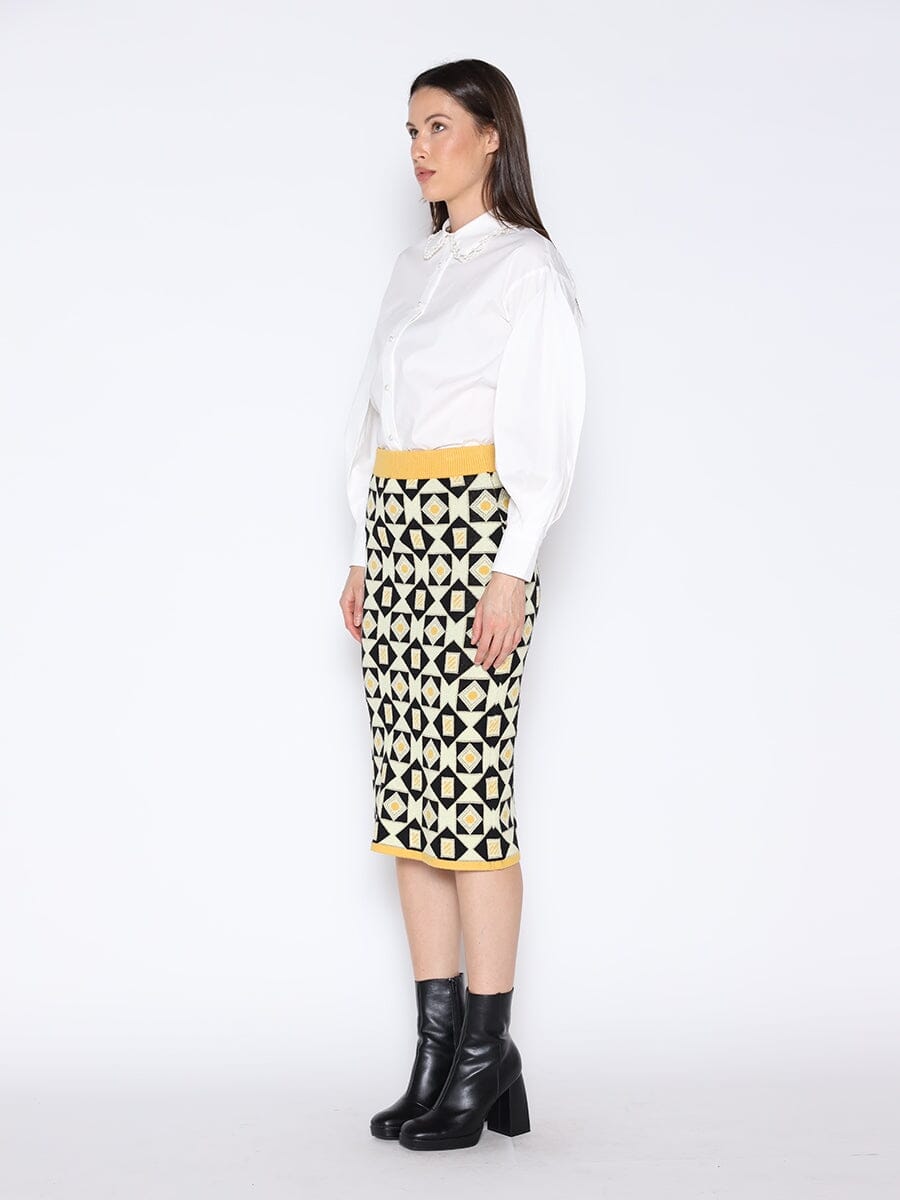 Patterned Wool Knitted Pencil Skirt