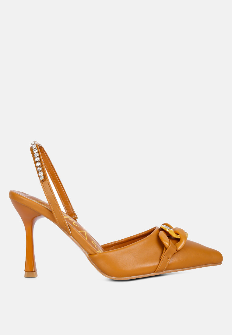 Diamante Chain Embellished Spool Heel Sandals