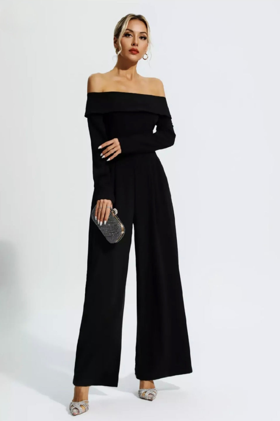 Black Off-Shoulder Flare Jumpsuit