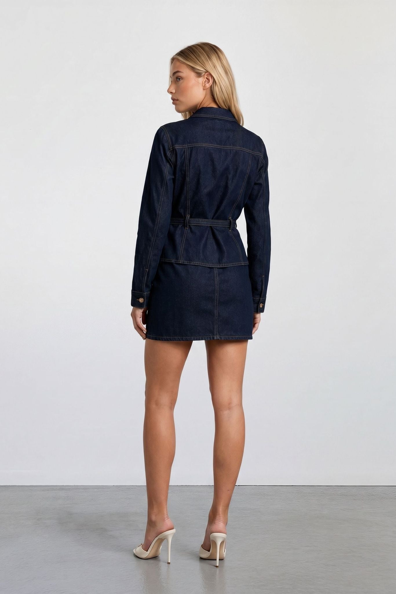 Monaco Denim Peplum Jacket | Dark Indigo | Gold Hardware | Akalia