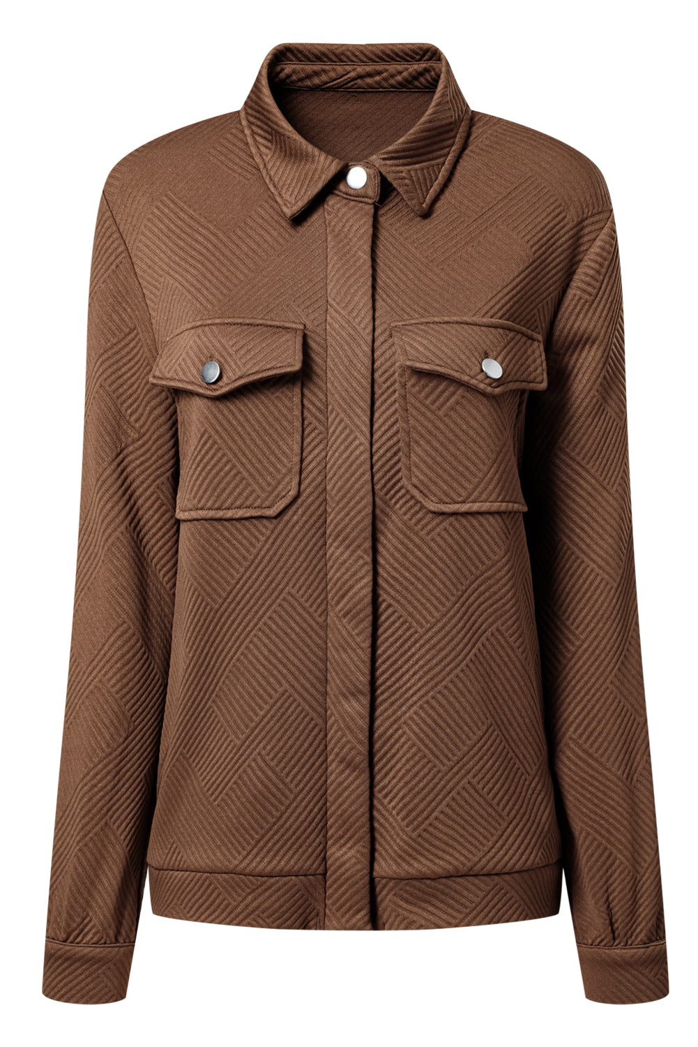 Solid Flap Pocket Shirt Collar Zip Up Jacket