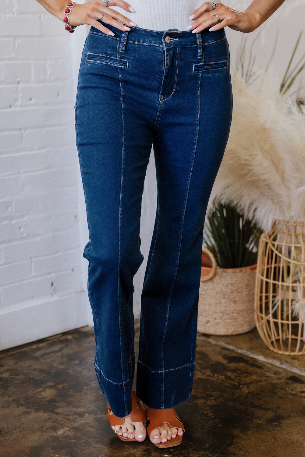 Ayleen Center Seam Deep Wash Straight Jeans-1