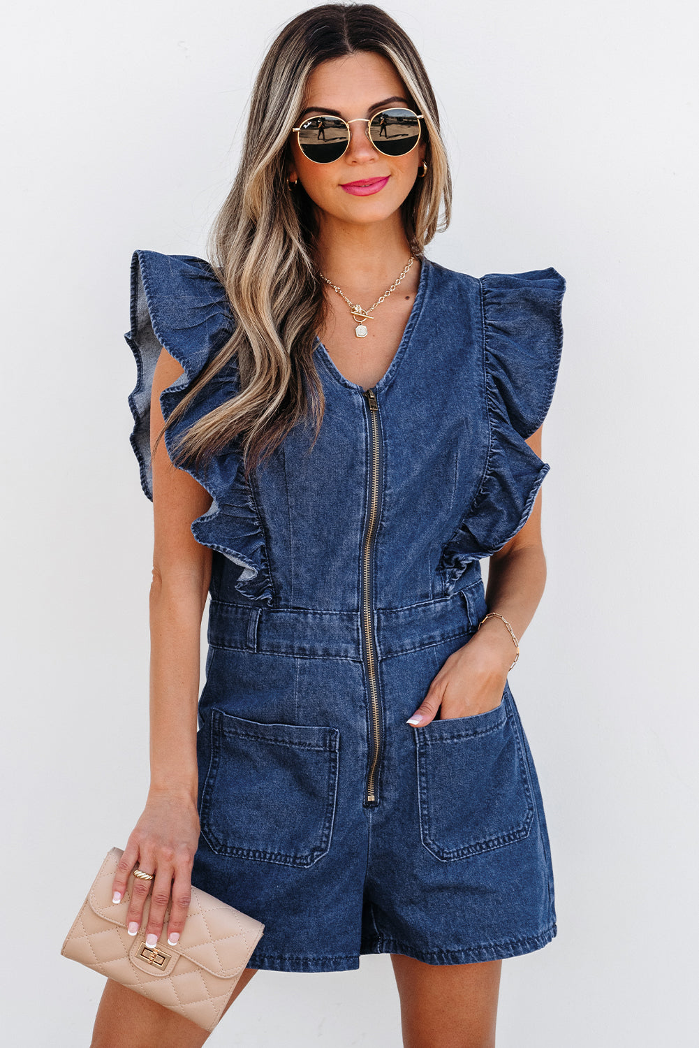Amora Denim Ruffle Romper