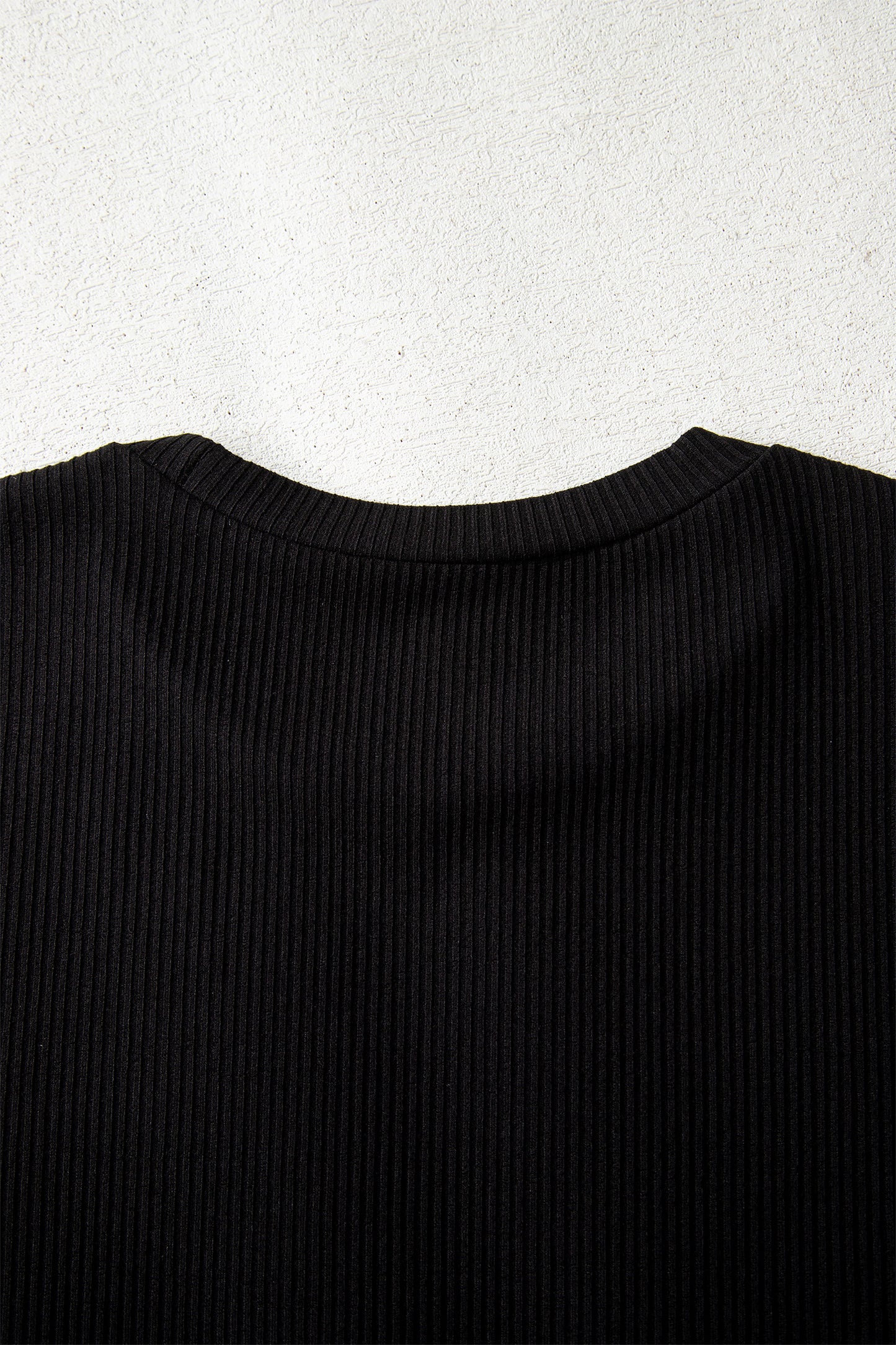 Black Ribbed Long Sleeve Crew Neck Solid Color Bodysuit