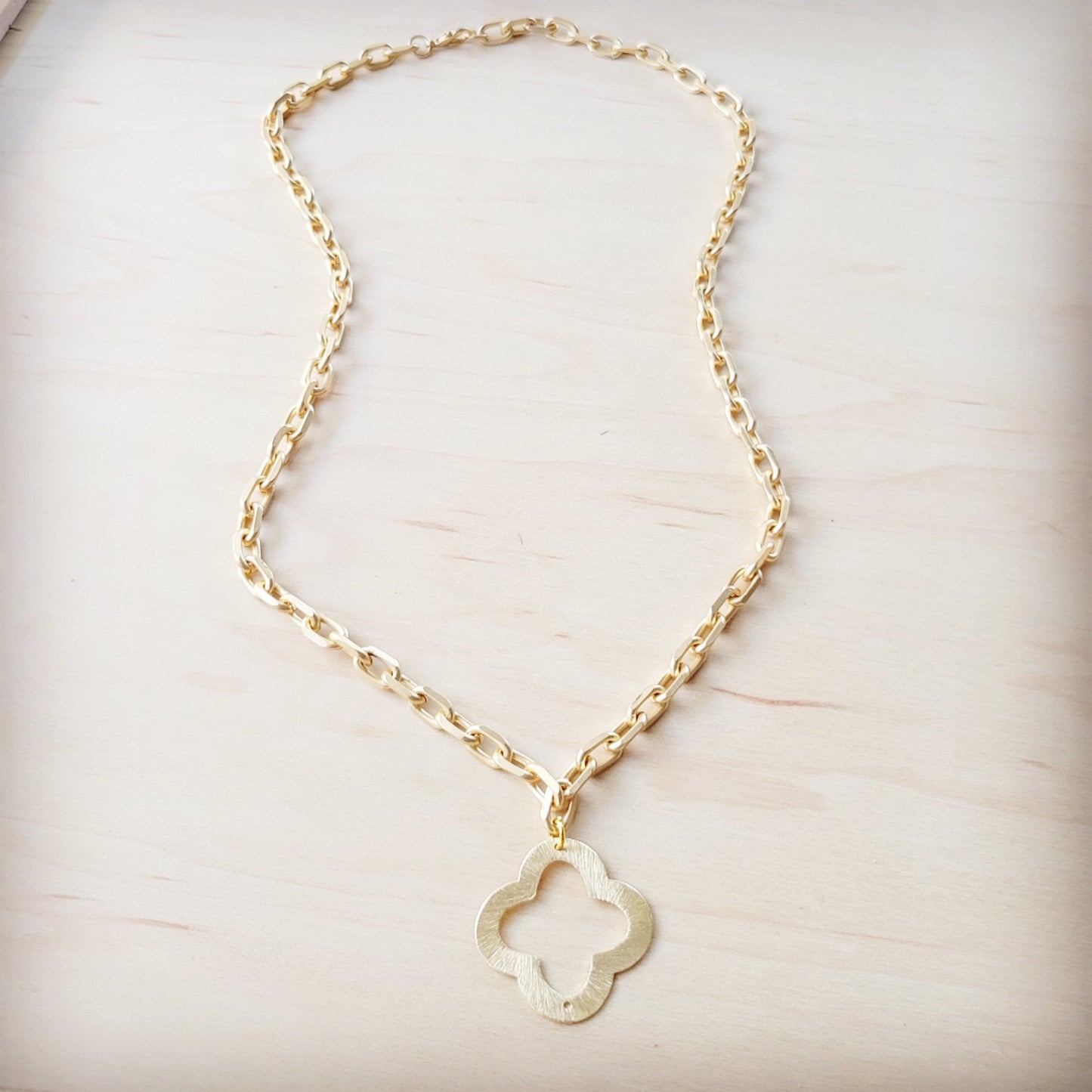 Matte Gold Quatrefoil Pendant Necklace