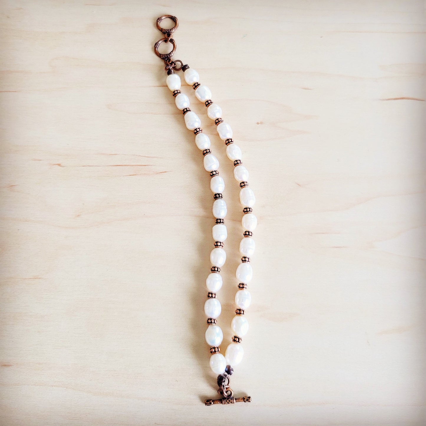 Freshwater Pearl & Copper Boho Double Strand Bracelet