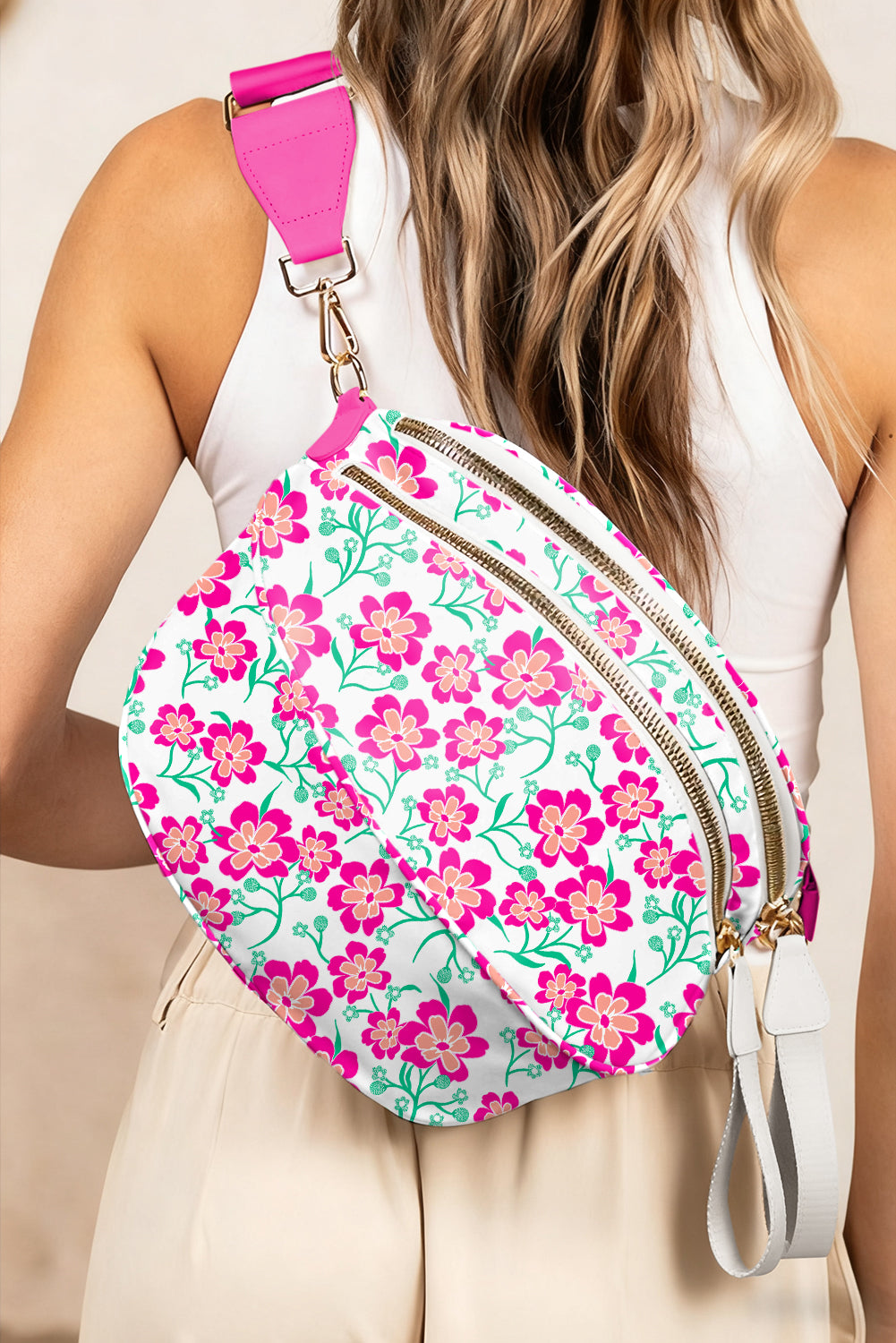 Coffee Cow Spots Printed Double Zip Crossbody Bag
