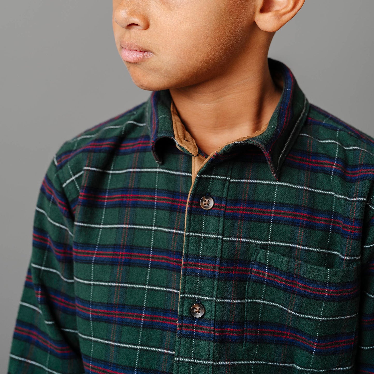 Organic Flannel Shirt with Suede Details