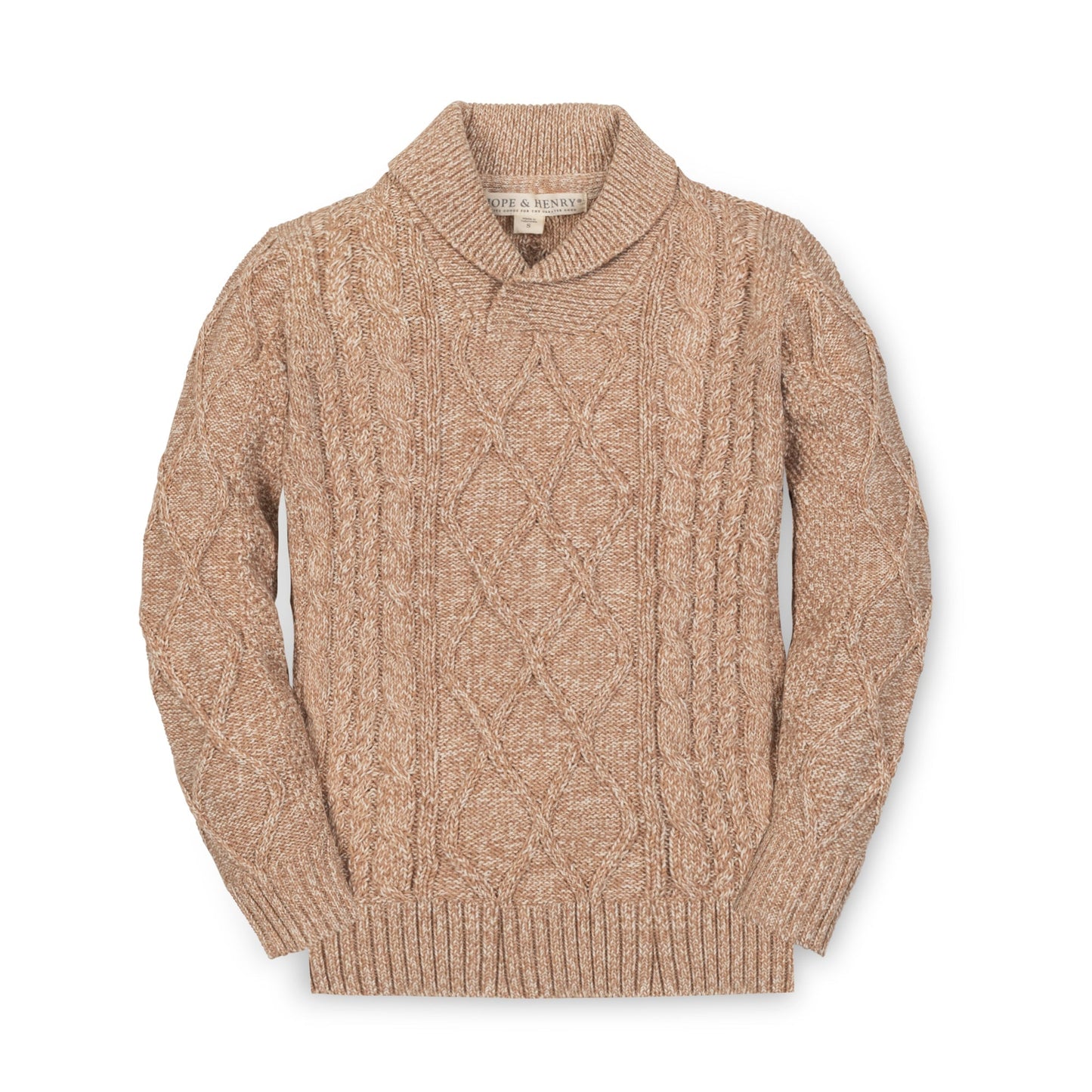 Organic Shawl Collar Cable Sweater - Khaki