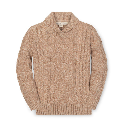 Organic Shawl Collar Cable Sweater - Khaki