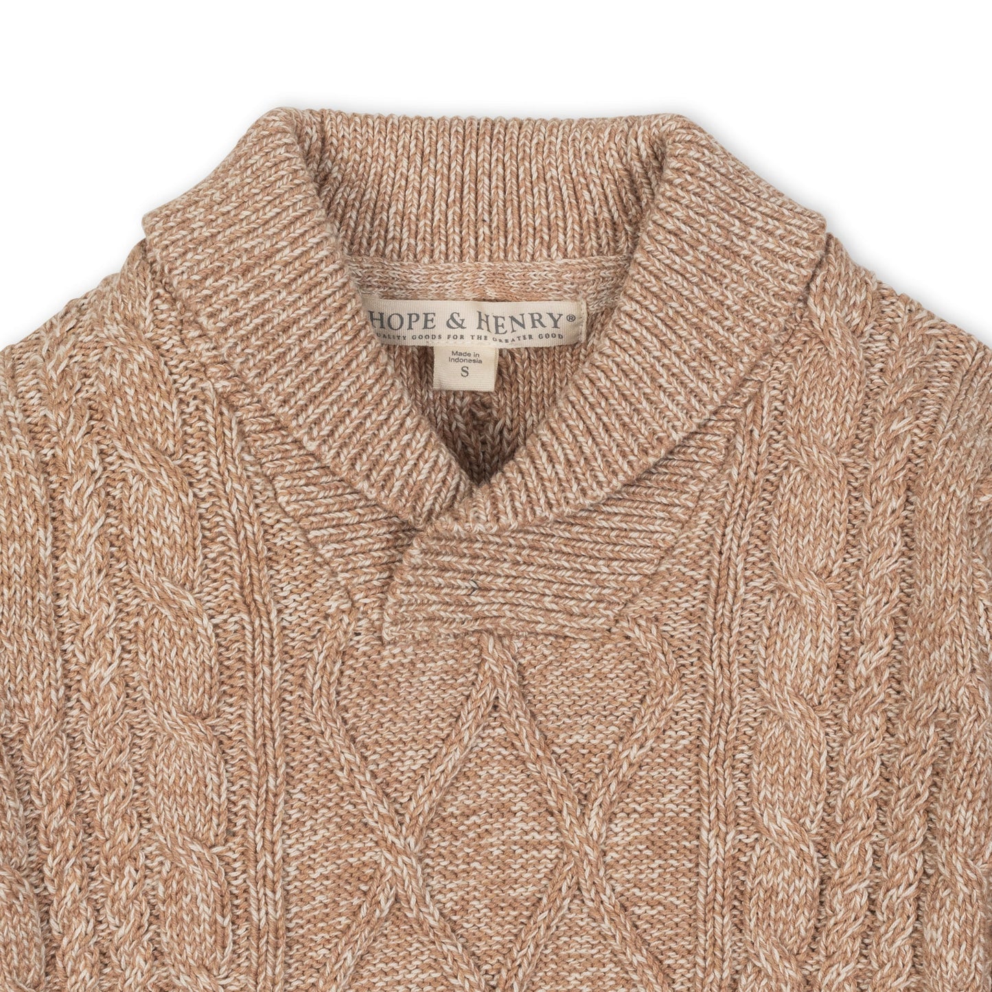 Organic Shawl Collar Cable Sweater - Khaki