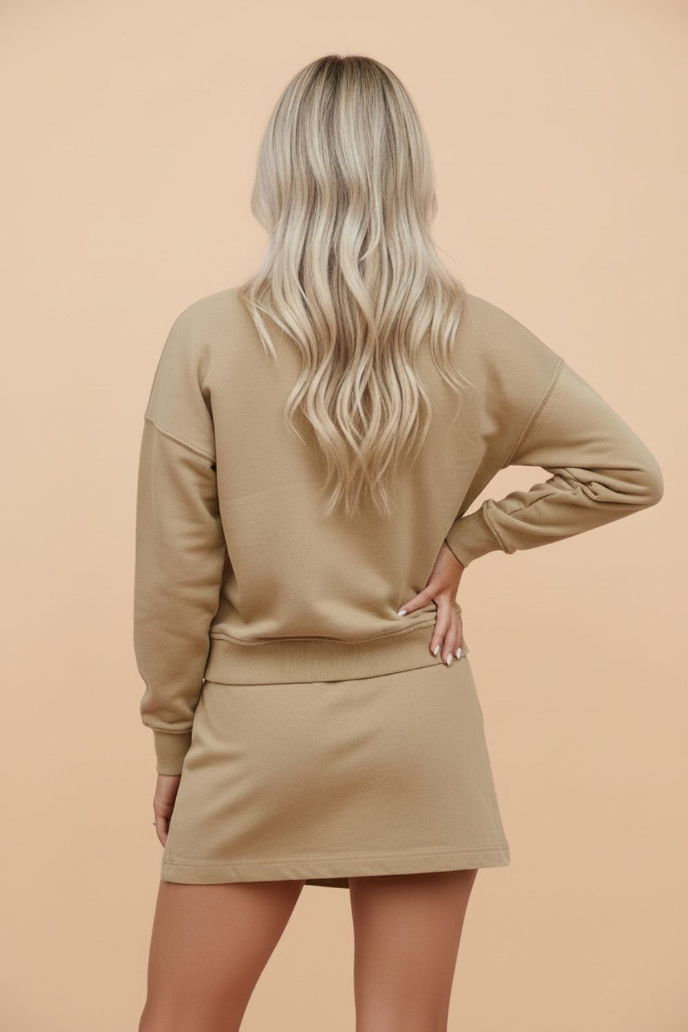 Solid Long Sleeve Top & Split Skort Set