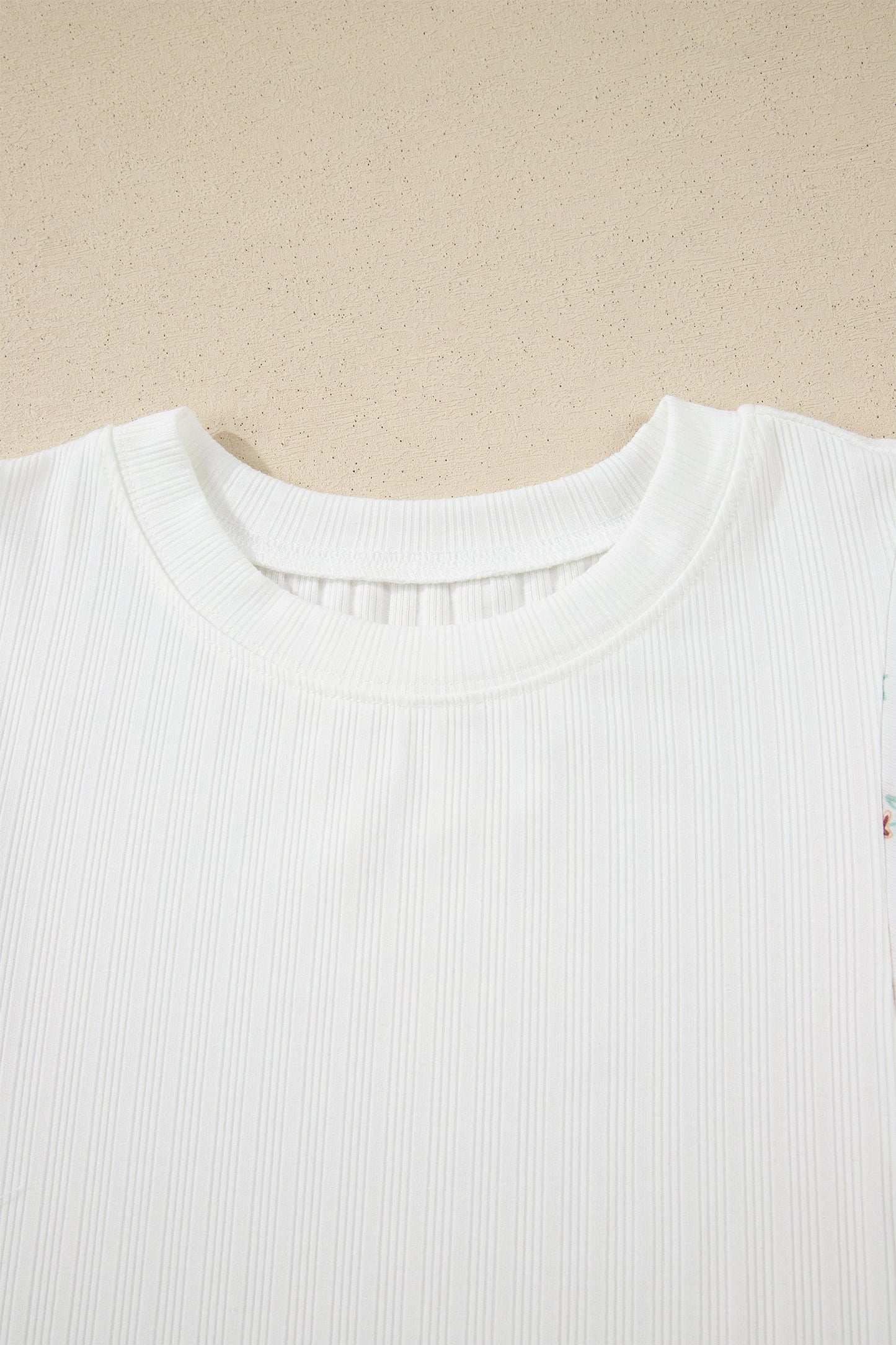 Floral Patchwork Ribbed Knit Short Sleeve Top