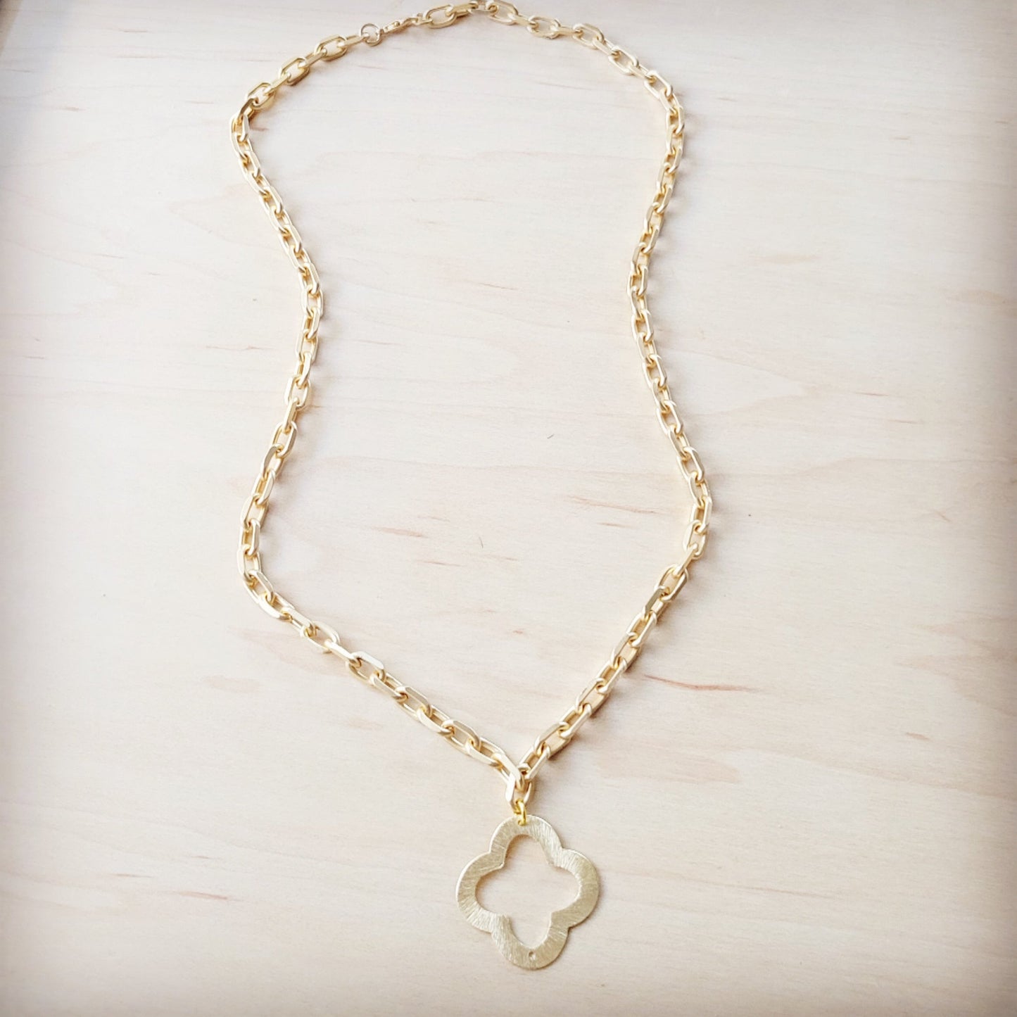 Matte Gold Quatrefoil Pendant Necklace