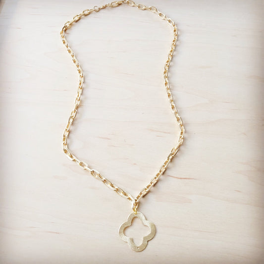 Matte Gold Quatrefoil Pendant Necklace