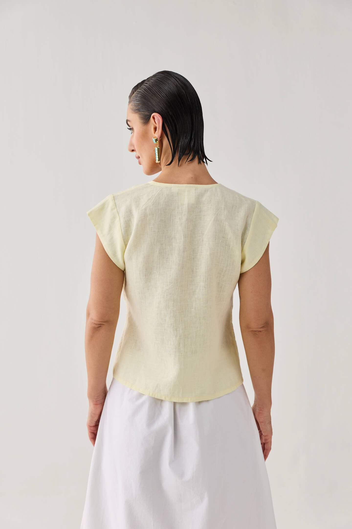 The Deep V Neck Top in Butter Lemon