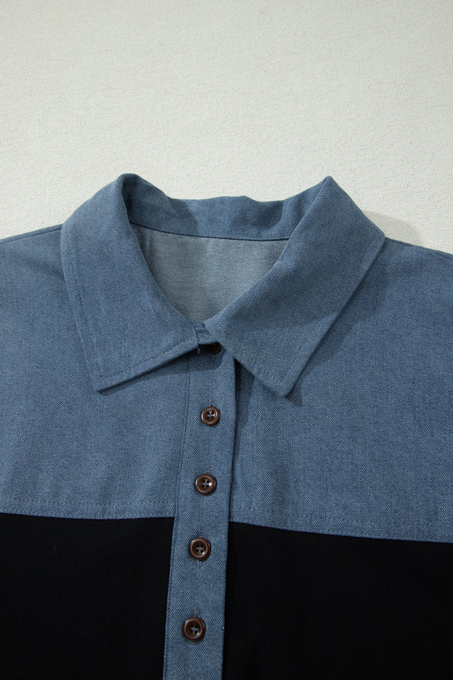 Colorblock Denim Patchwork Polo Collar Top