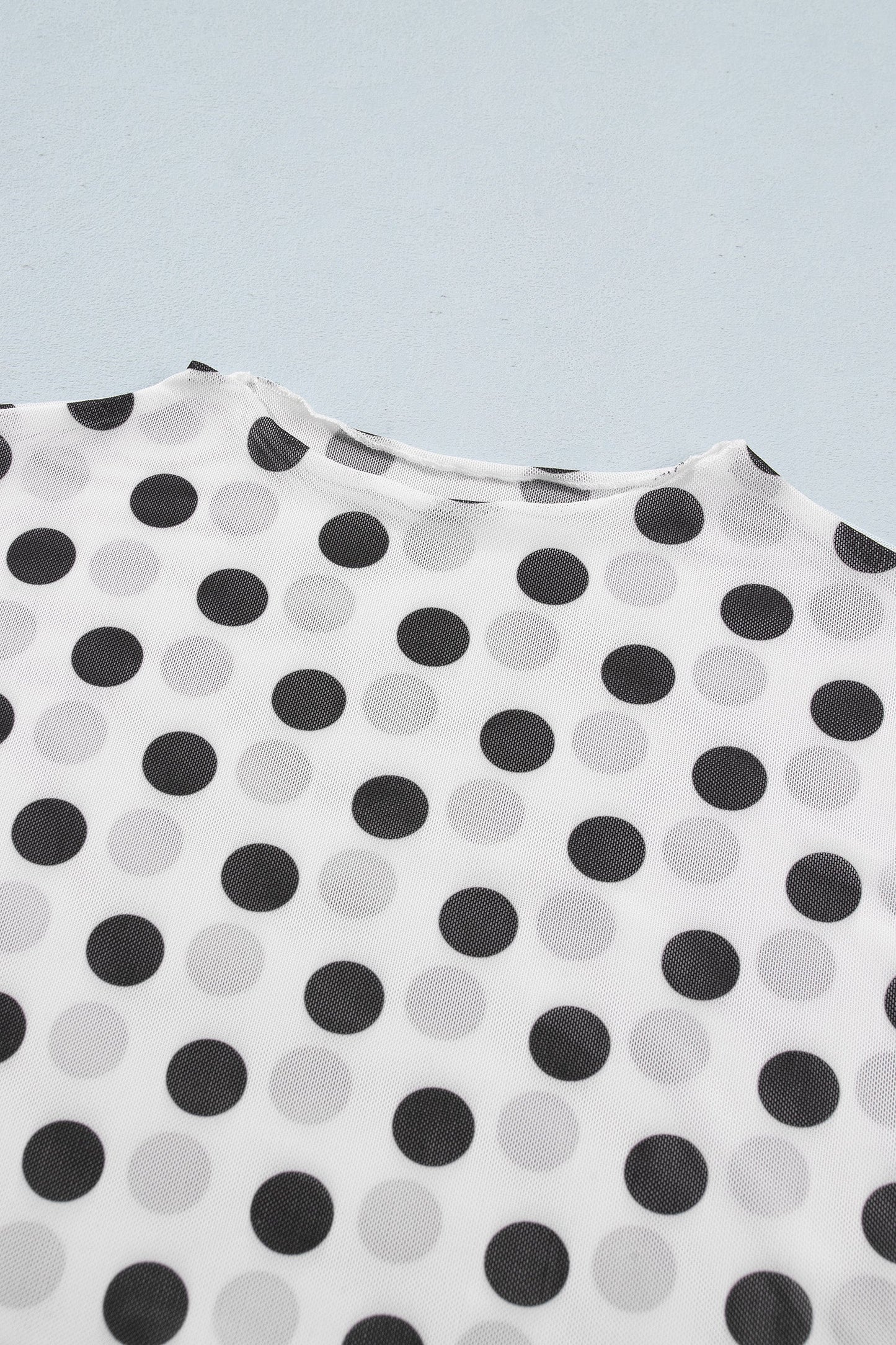 Polka Dot Mesh Long Sleeve Stand Neck Top