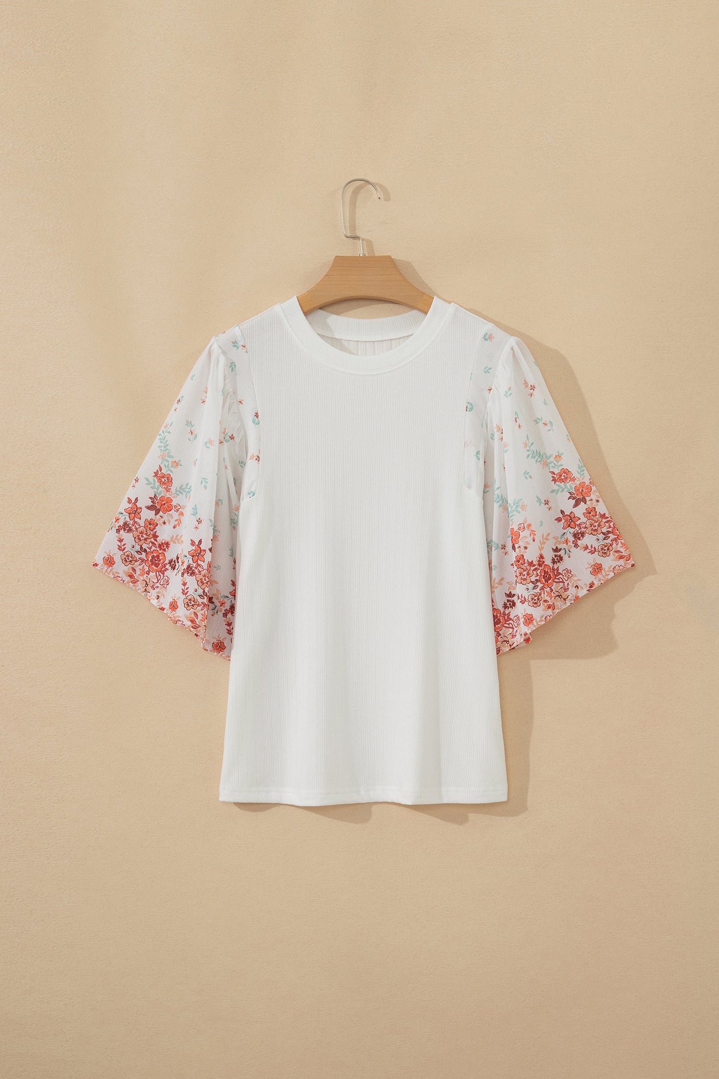 Floral Patchwork Ribbed Knit Short Sleeve Top