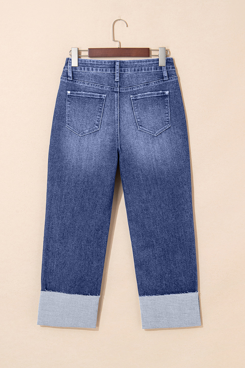 Jacy Cuffs Distressed Straight High Waist Jeans-3