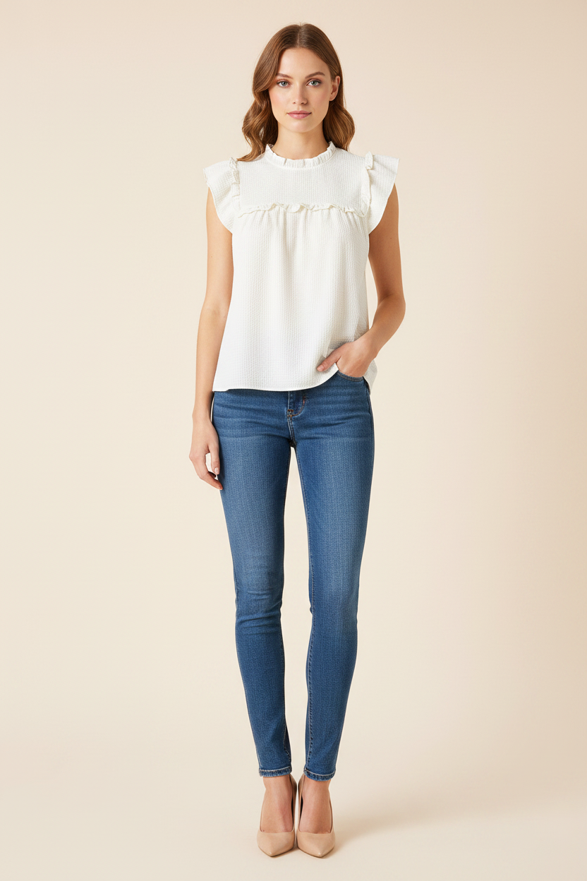 Ava Trim Waffle Knit Blouse