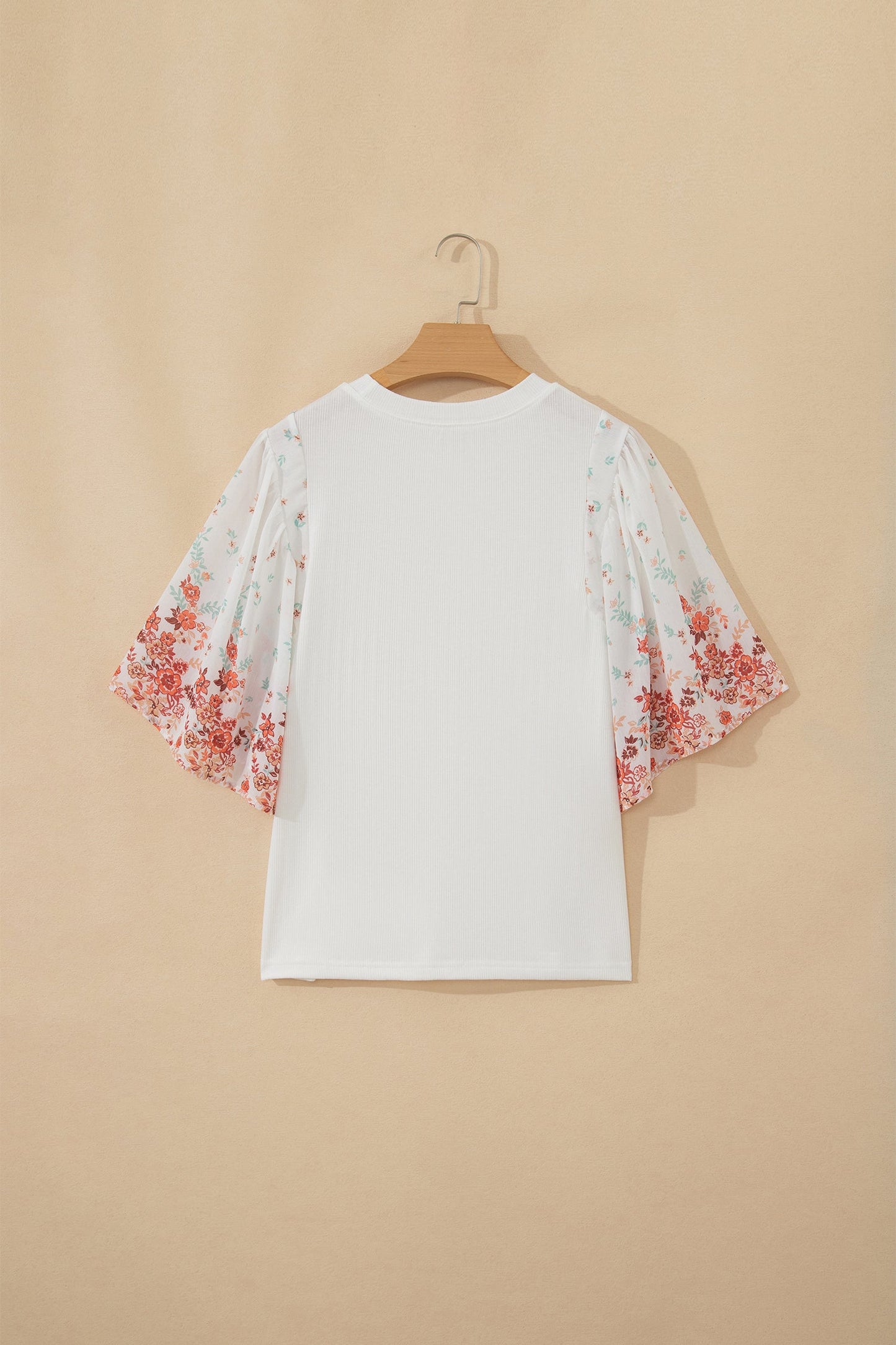 Floral Patchwork Ribbed Knit Short Sleeve Top