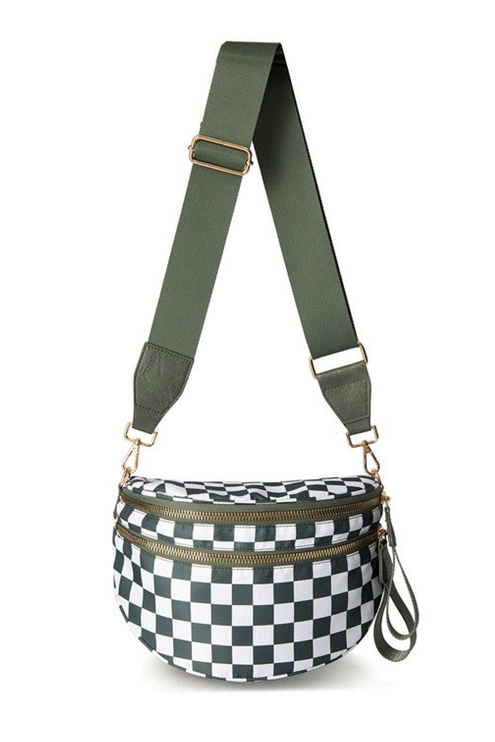 Dark Grey Checkered Print Wide Strap Large Crossbody Bag