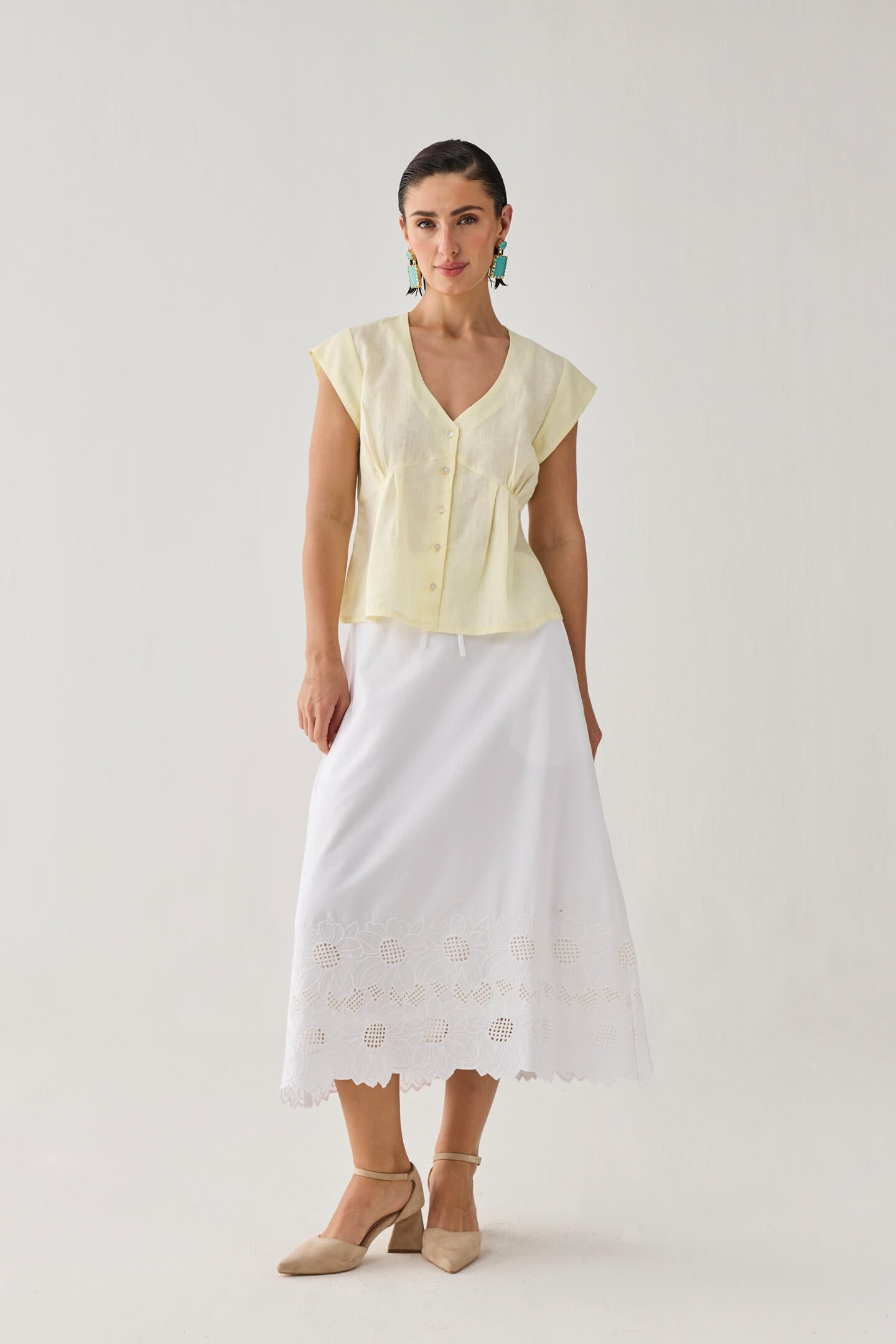 The Deep V Neck Top in Butter Lemon