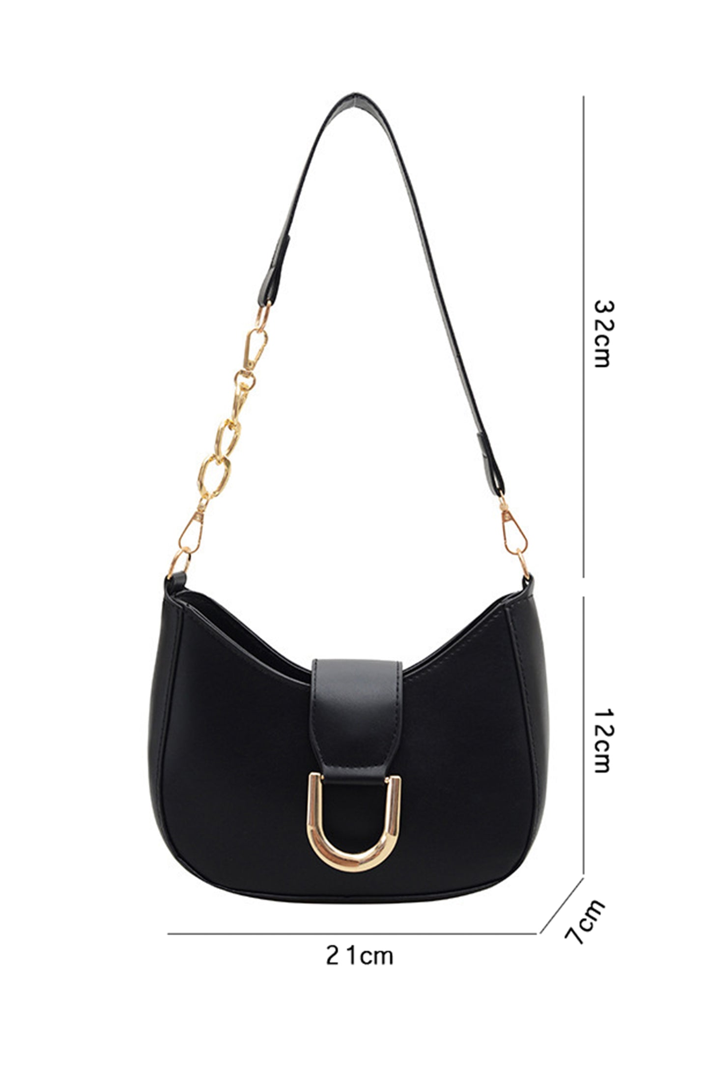 Black Gold Hardware PU Leather Single Shoulder Bag