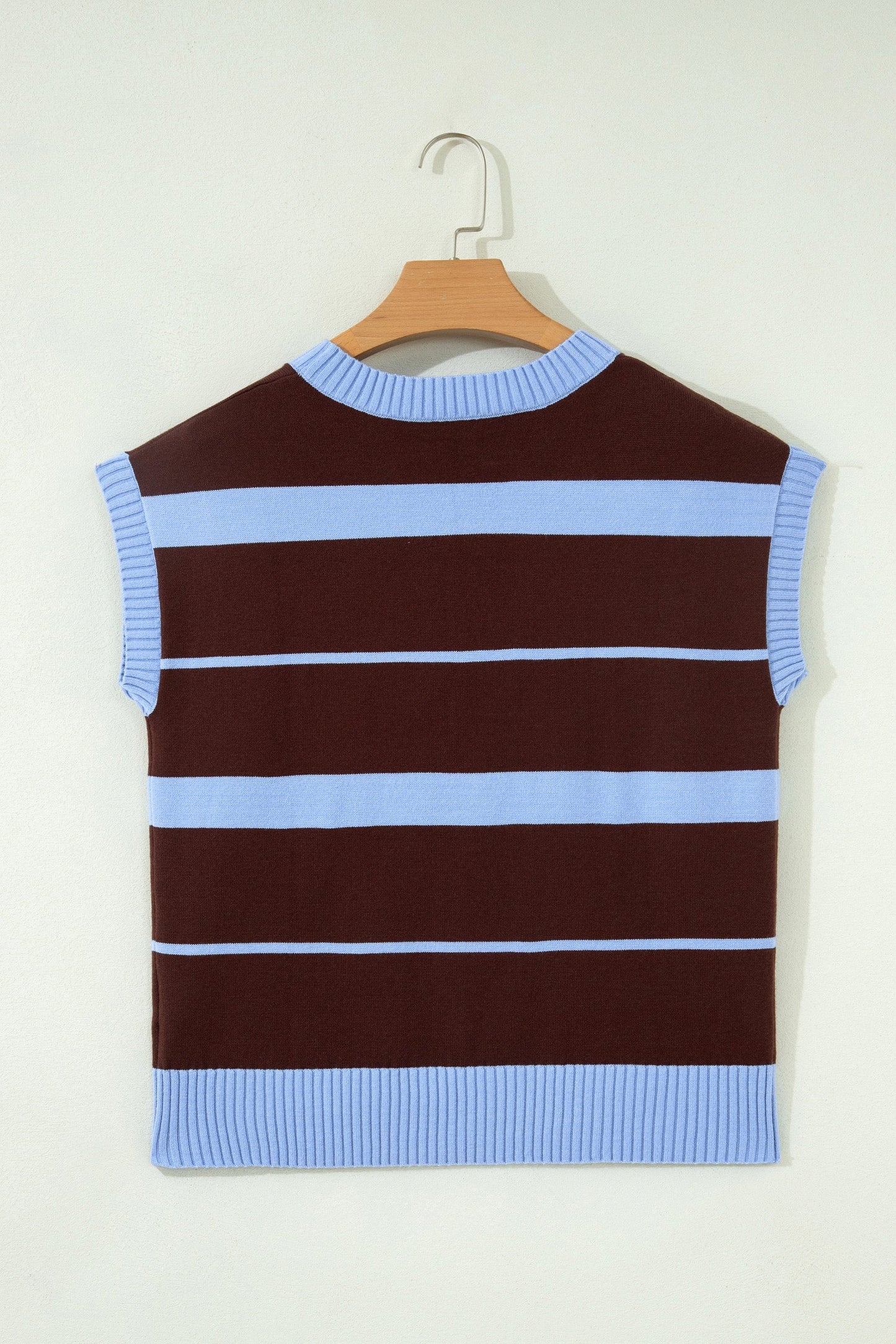 Stripe Short Sleeve Round Neck Knit Top