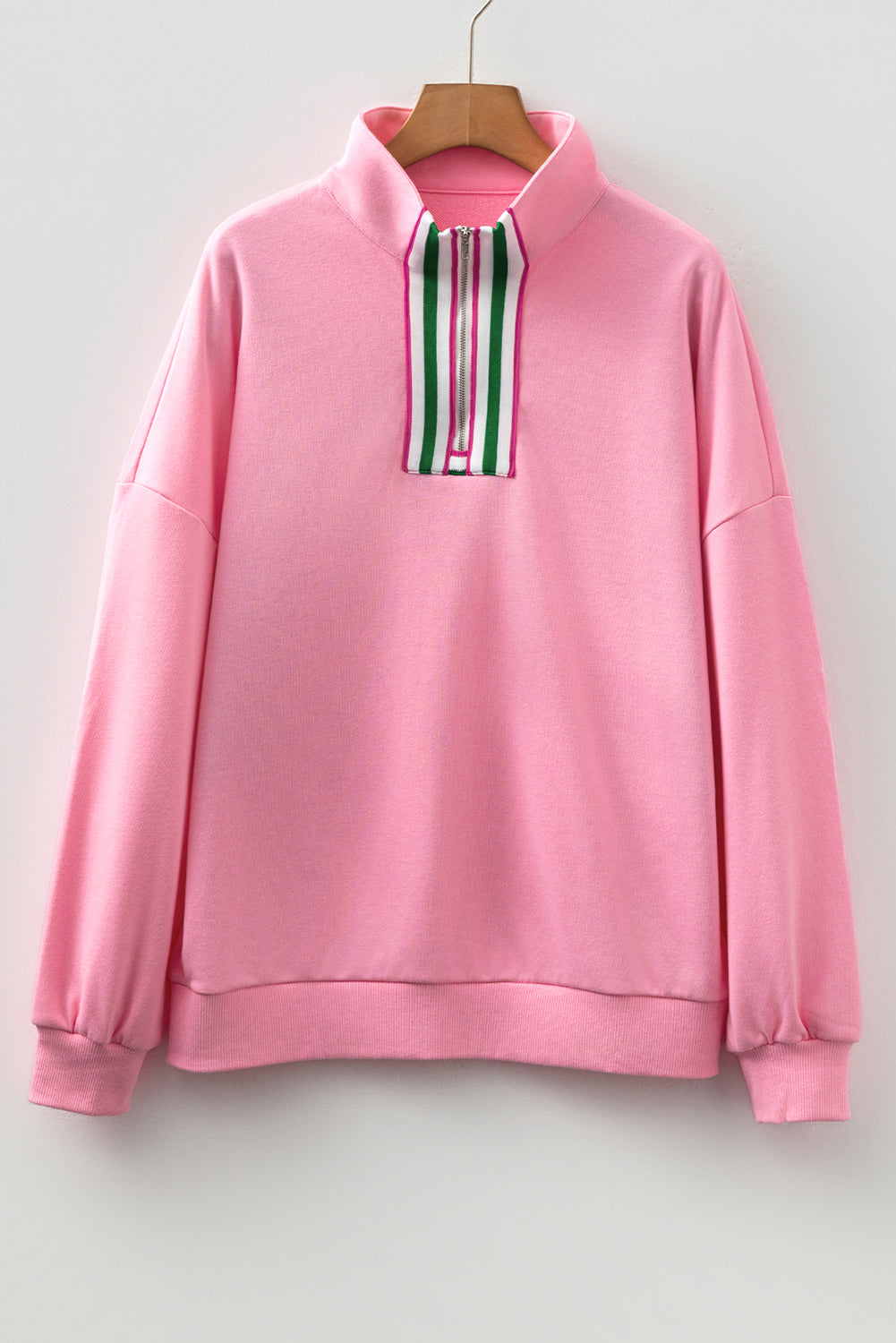 Patchwork Zip Collar Pullover Sweatshirt