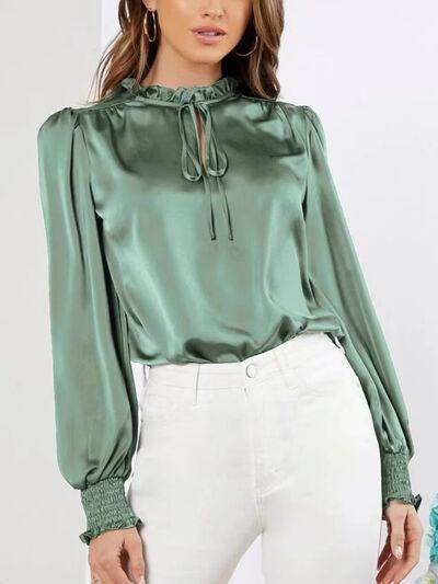 Frill Tied Lantern Sleeve Blouse for Stylish Women