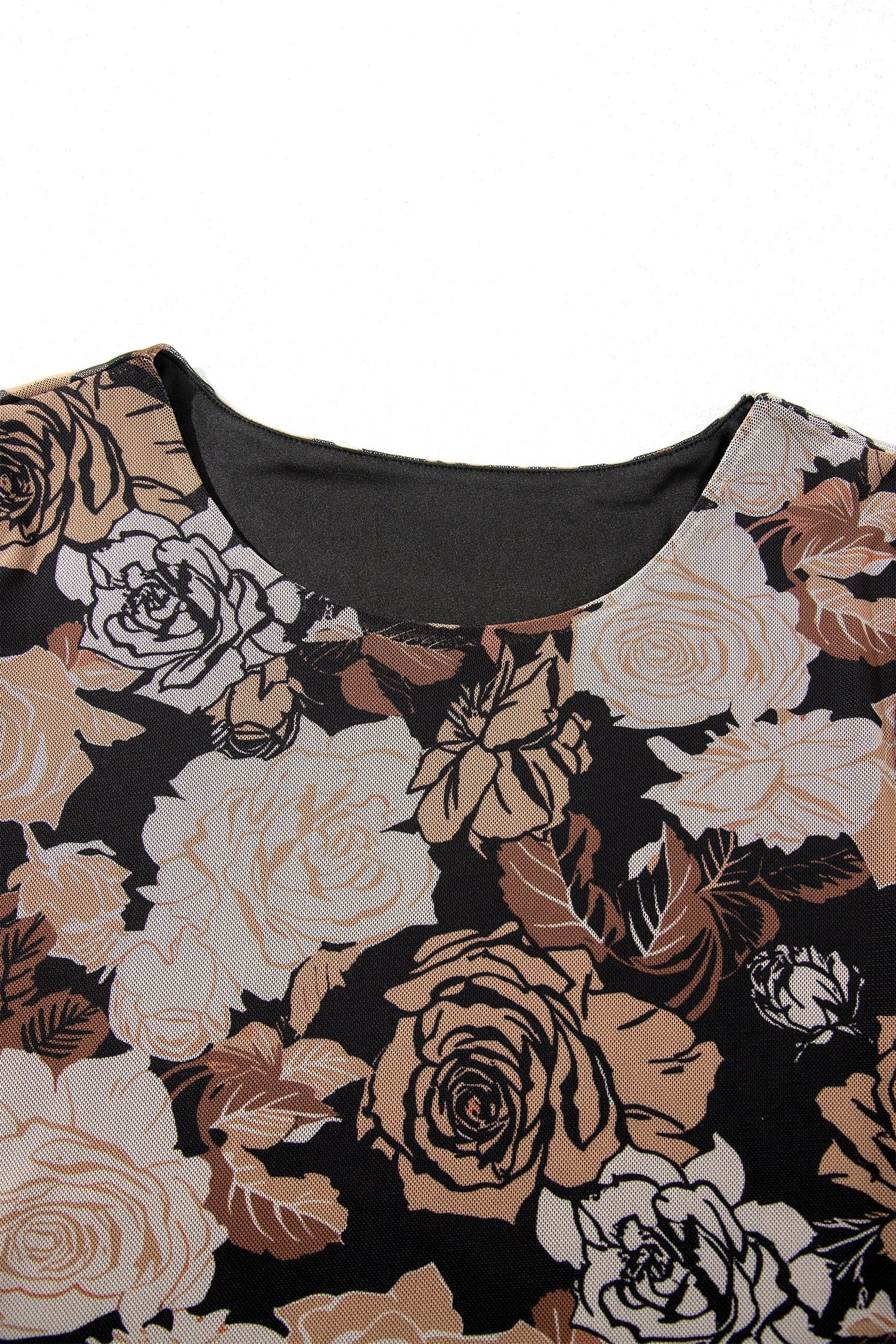 Floral Long Sleeve Asymmetric Ruffle Split Hem Mesh Dress