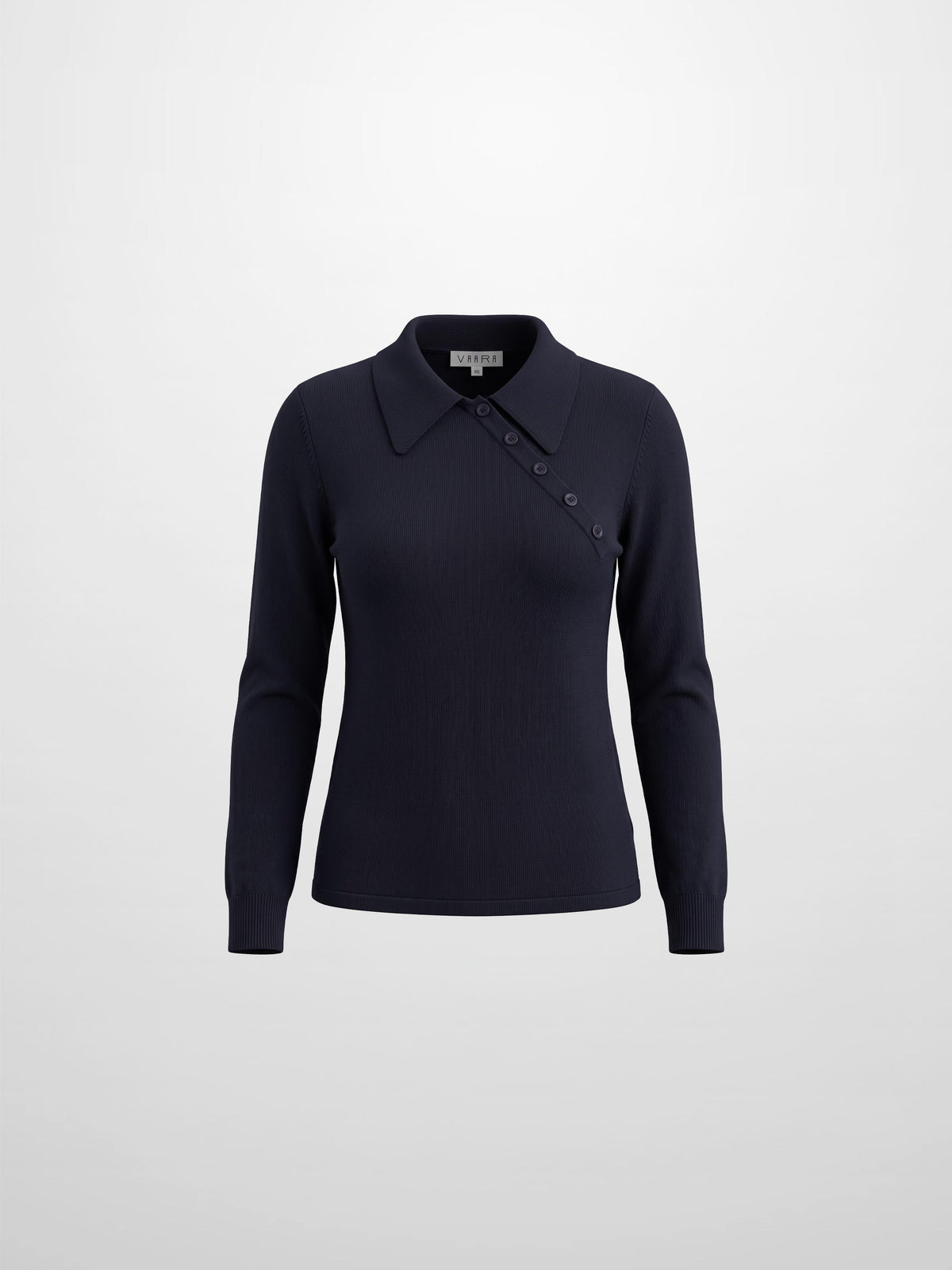 Asymmetrical Button Collar Sweater - Navy
