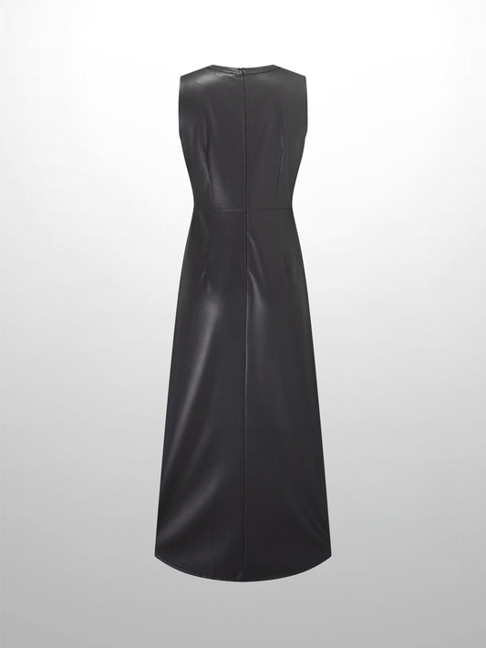 Faux Leather Seamed Jumper in Black
