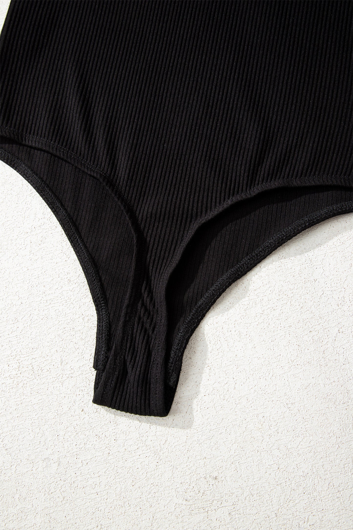 Black Ribbed Long Sleeve Crew Neck Solid Color Bodysuit