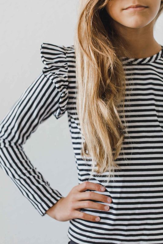 Black & White Stripe Ruffle Tee