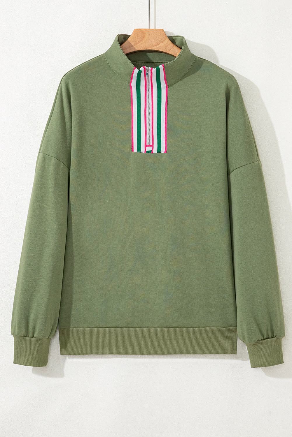 Patchwork Zip Collar Pullover Sweatshirt