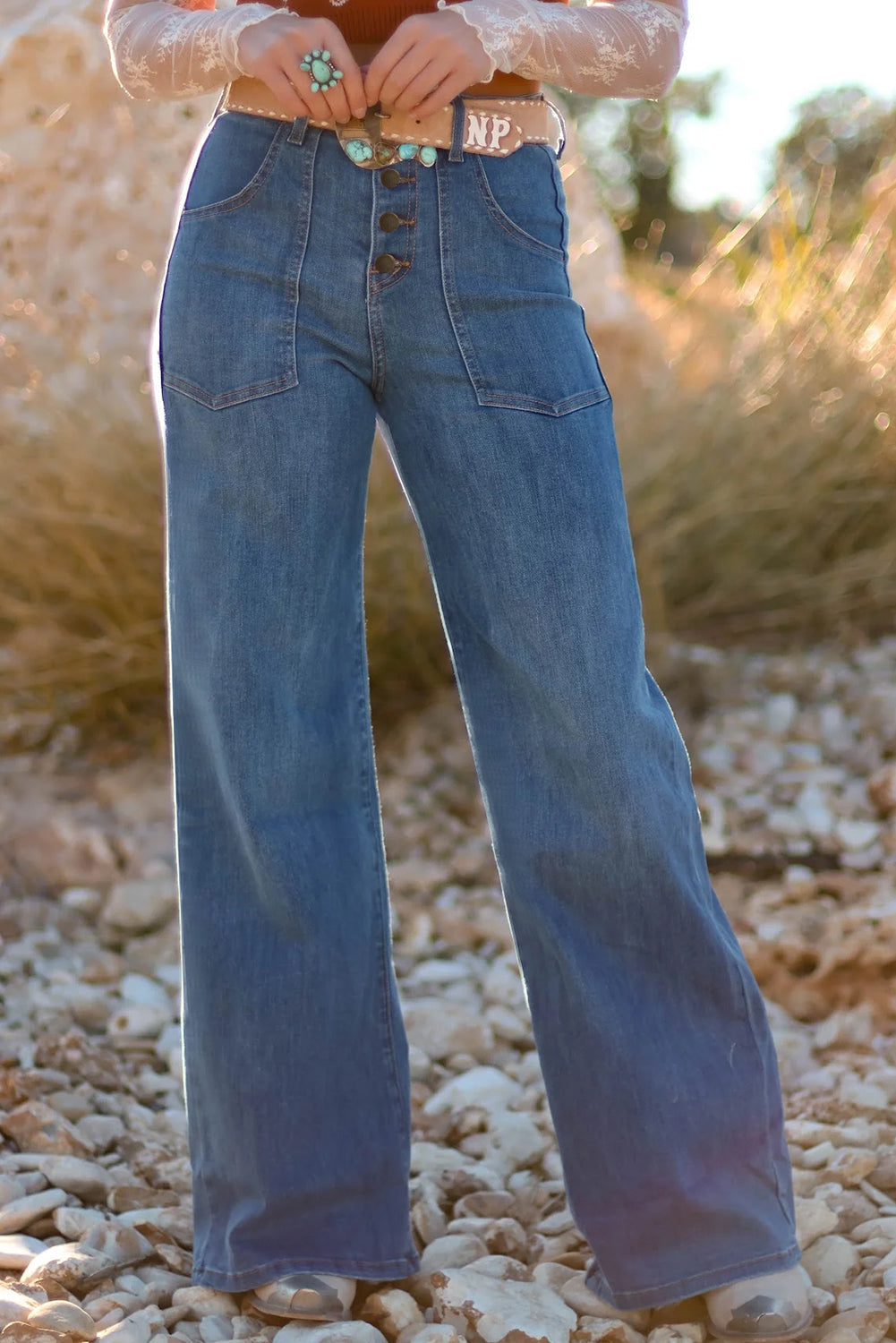 Aleah Waist Wide Leg Jeans-0